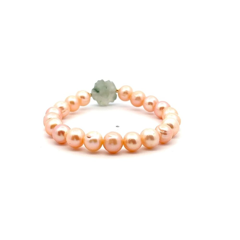 Cultured Pearl Pink Stretch Bracelet Jade Carved Flower 18k Tiny Beads - Picture 4 of 5